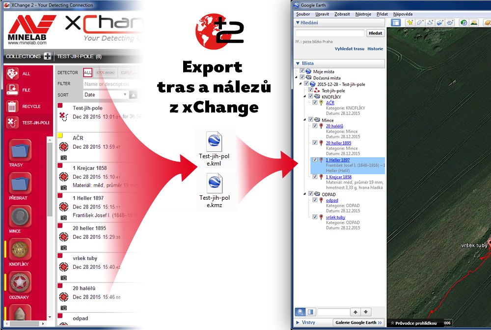 xChange2 pro detektor CTX 3030 – řazení kolekcí, export a GoogleEarth