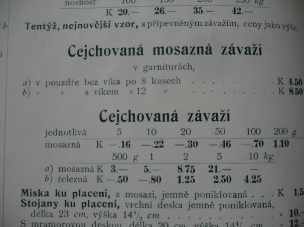 Ceny závaží kolem roku 1900