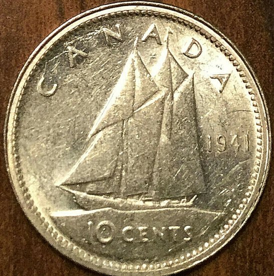 1941 CANADA SILVER 10 CENTS COIN