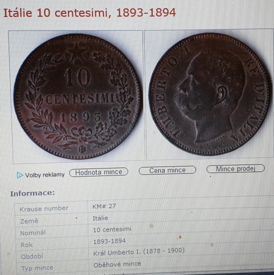 10 centisimi 1893 BI Umberto I.