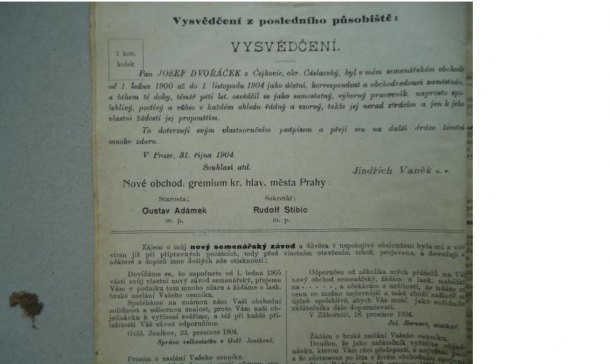 Plomba firmy:Josef Dvořáček - firma založena  v roce 1905 v Praze