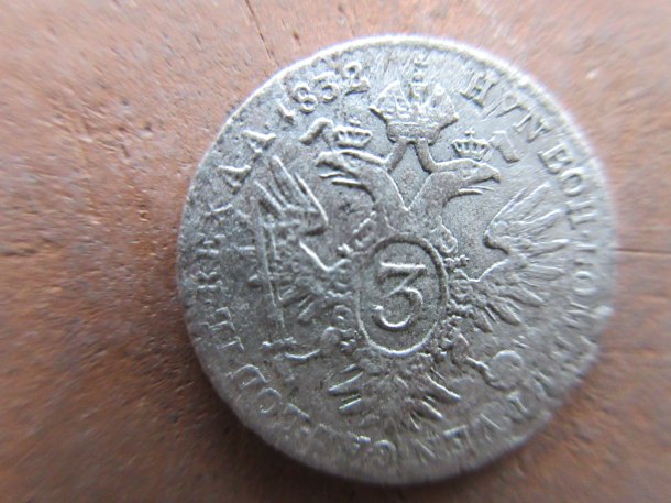 3 kr F II  /I./  1832   Billon ,  0,346  1.7g.Ag