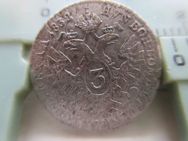 3 kr F II  /I./  1832   Billon ,  0,346  1.7g.Ag