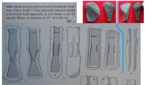 Nálitek z bronzového kadlubu pro odlití sekery