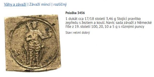 Mincovní závaží pro ¼ Tolaru z let 1621 - 1623