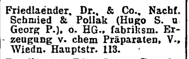 FIREMNÍ ZNAČKA: FABRIK CHEM. PRAEP. Dr-FRIEDLAENDER & C°-WIEN