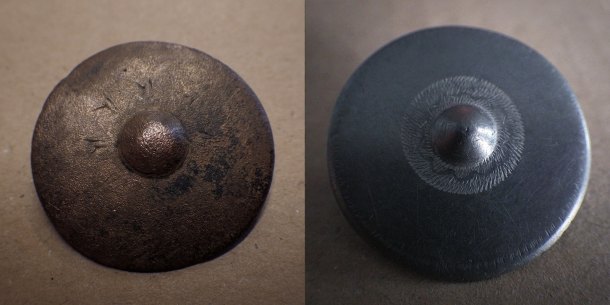 Knoflík štítový, bronz 32 mm