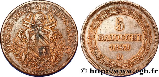 5 Baiocchi 1849 - Vatikán, Pius IX.