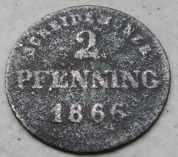 2 pfenning 1866 Ludvík II Bavorský