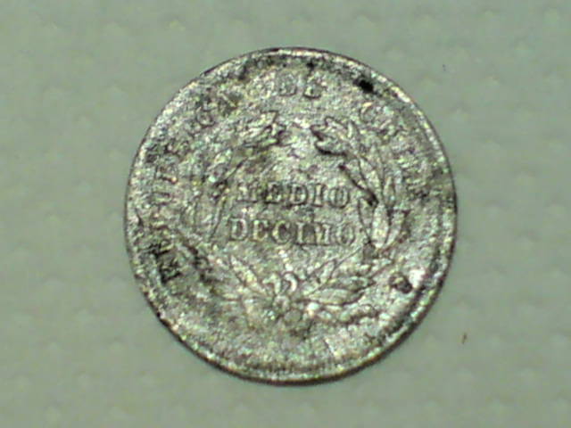 Medio decimo Republik of Chille r.1872 Ag