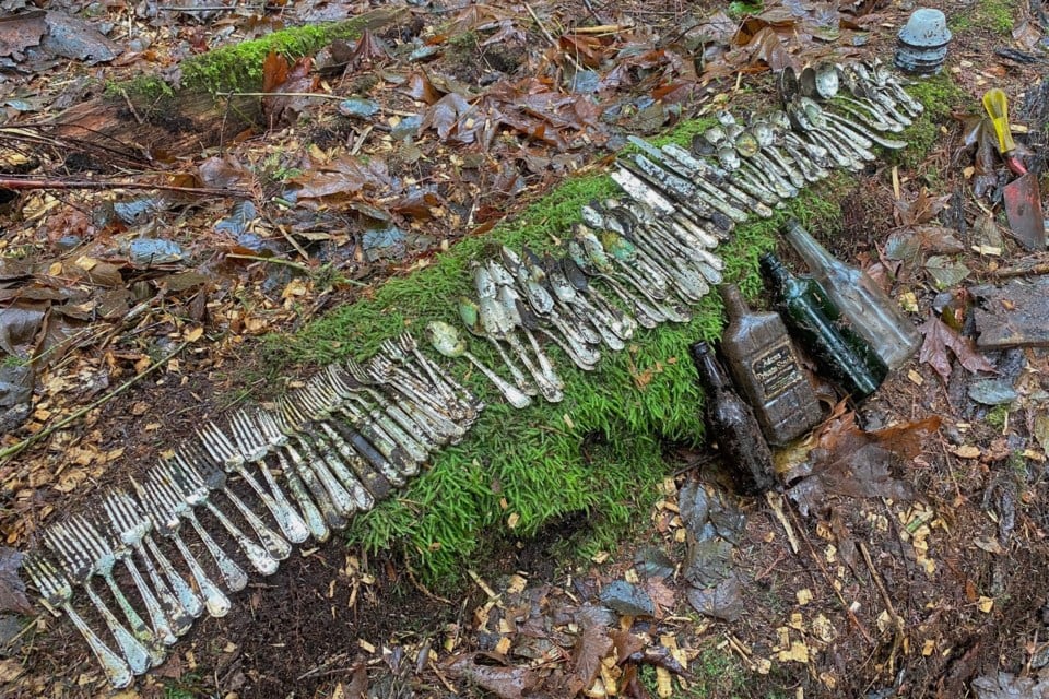 Searchers found antique silver from a hotel in the woods