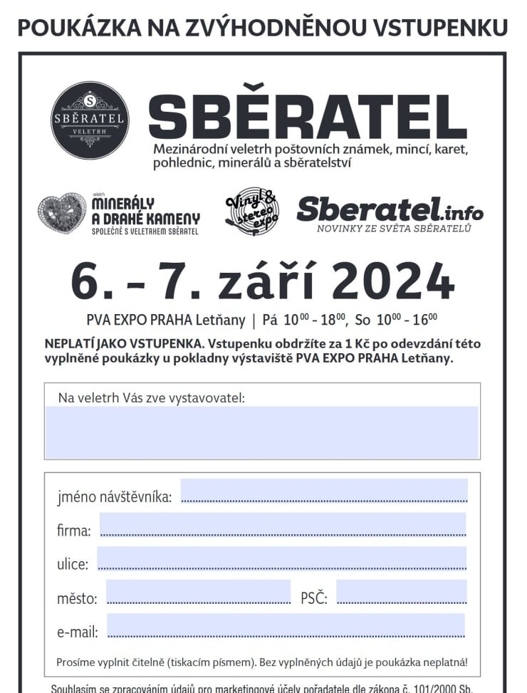 Vstupenka na veletrh Sběratel 2024