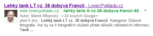 Výsledek vyhledávání, u kterého Google zná autora